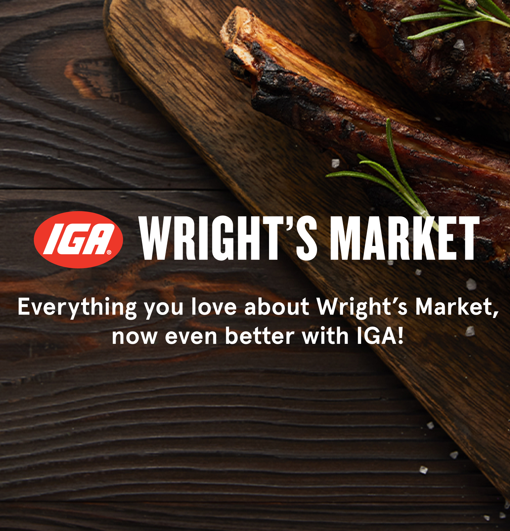 Image of Wright's Market logo on wood grain background