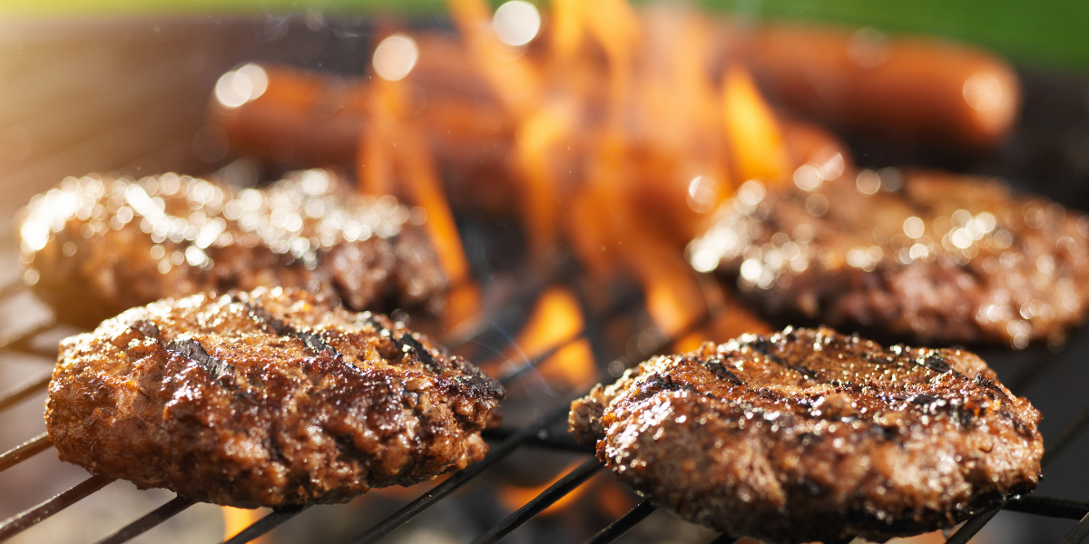 Burgers and hotdogs on the grill